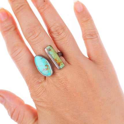 sz7 vintage southwestern modernist sterling silver turquoise adjustable ring