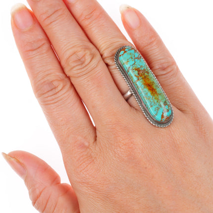 sz6 vintage Navajo sterling silver Ceremonial Kingman turquoise long ring