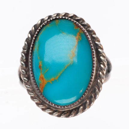 sz7 vintage Navajo Blue Gem Turquoise sterling silver rope edge ring