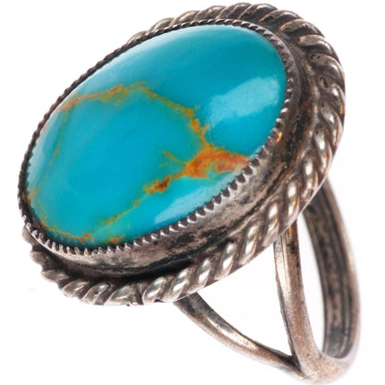 sz7 vintage Navajo Blue Gem Turquoise sterling silver rope edge ring