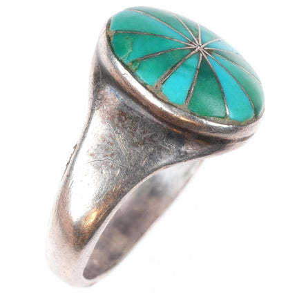sz11 Vintage Zuni sterling silver turquoise channel inlay domed ring