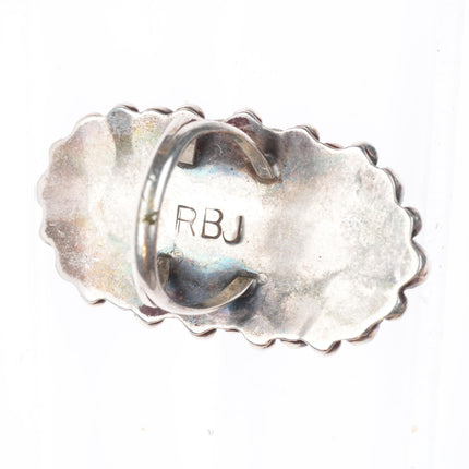 sz11 large vintage RBJ Zuni sterling silver turquoise cluster ring