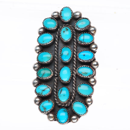 sz11 large vintage RBJ Zuni sterling silver turquoise cluster ring