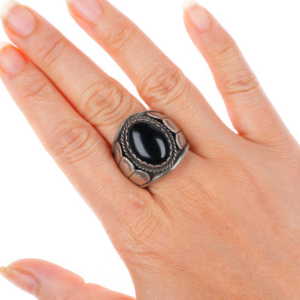 sz9 Kenneth Jones  Navajo sterling silver vintage onyx size 9 ring
