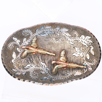 10k Black Hills Gold Sterling silver engraved pheasants buckle for 1.5" belt