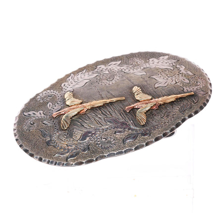 10k Black Hills Gold Sterling silver engraved pheasants buckle for 1.5" belt