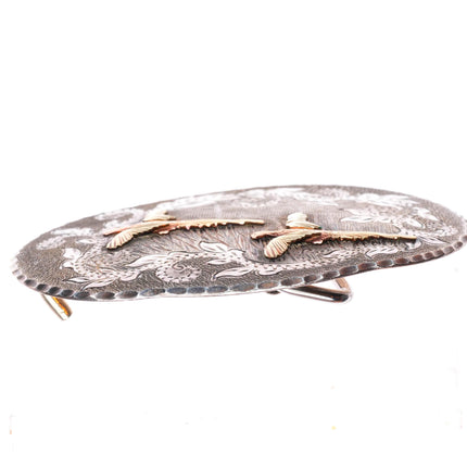 10k Black Hills Gold Sterling silver engraved pheasants buckle for 1.5" belt