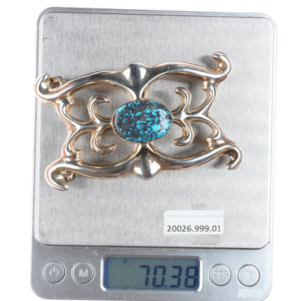 Vintage Navajo spiderweb turquoise cast sterling silver buckle for 1.5" belt