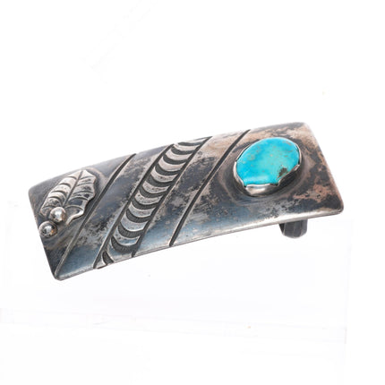 c1950's Vintage Navajo turquoise stamped sterling silver buckle for 1" belt