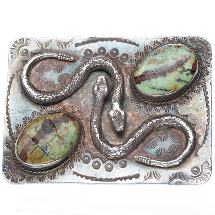 Vintage Navajo sterling silver snakes with turquoise buckle for 1.75" belt