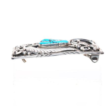 Vintage Justin Morris Navajo sterling silver w/ turquoise buckle for 1.5" belt