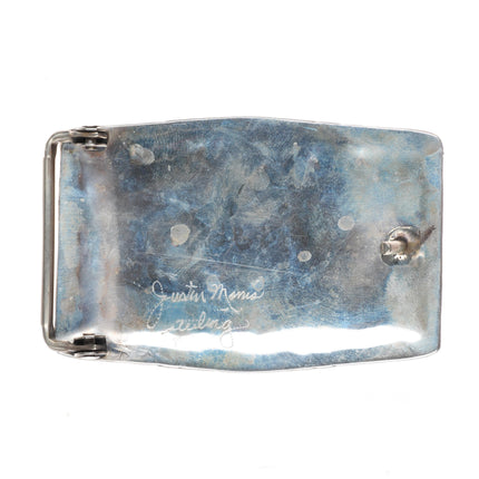Vintage Justin Morris Navajo sterling silver w/ turquoise buckle for 1.5" belt