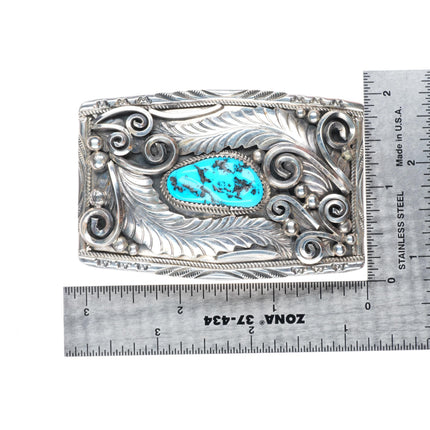 Vintage Justin Morris Navajo sterling silver w/ turquoise buckle for 1.5" belt