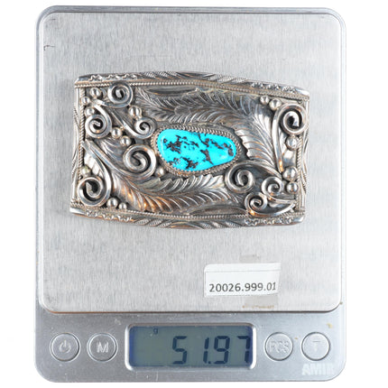 Vintage Justin Morris Navajo sterling silver w/ turquoise buckle for 1.5" belt