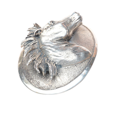 Heavy Stan Bentall sterling silver sculptural horse bust buckle for 1.5" belt