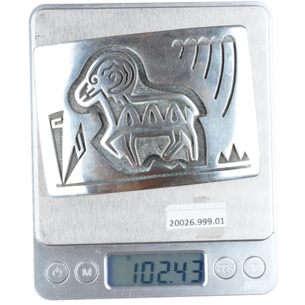 Marcus Coochwykvia hopi overlay bighorn sheep sterling silver buckle for 2" belt