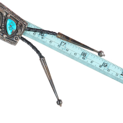 c1960 c-31 Monroe Ashley Navajo sterling silver turquoise and coral bolo tie