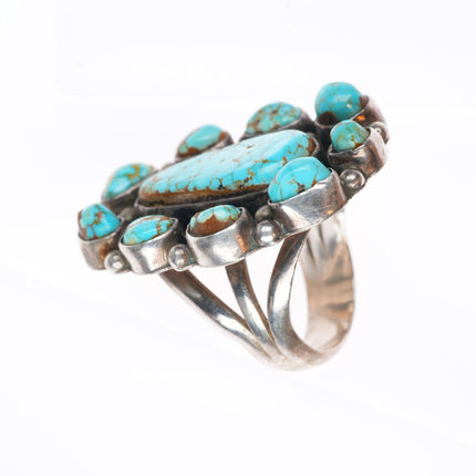sz7.5 vintage Navajo sterling silver red webbed turquoise satellite ring