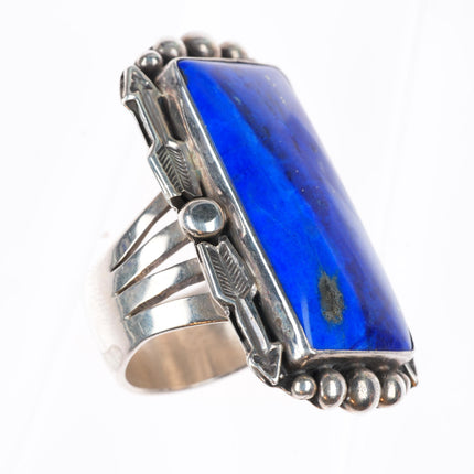 sz9 Michael Chavez Navajo sterling silver large lapis stamped arrows ring