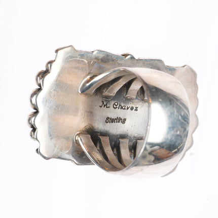 sz9 Michael Chavez Navajo sterling silver large lapis stamped arrows ring