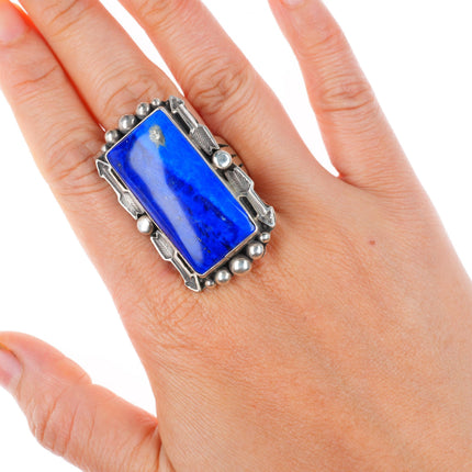 sz9 Michael Chavez Navajo sterling silver large lapis stamped arrows ring