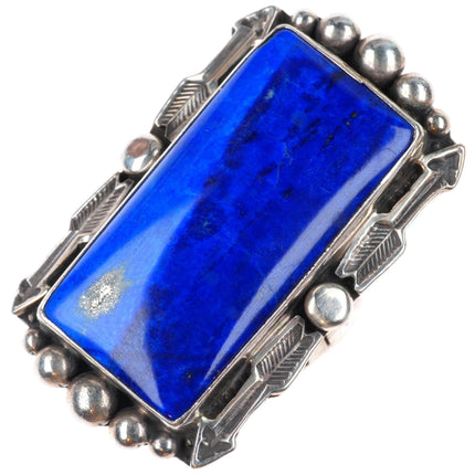 sz9 Michael Chavez Navajo sterling silver large lapis stamped arrows ring