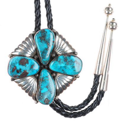 Vintage GM Navajo Smoky Bisbee Turquoise sterling silver bolo tie