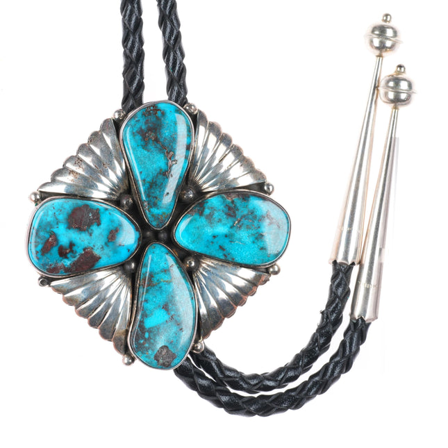 Vintage GM Navajo Smoky Bisbee Turquoise sterling silver bolo tie