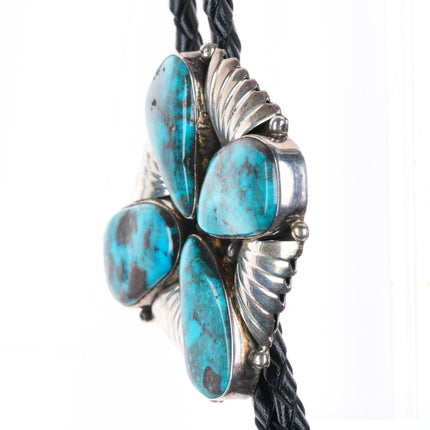 Vintage GM Navajo Smoky Bisbee Turquoise sterling silver bolo tie