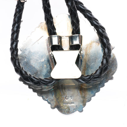 Vintage GM Navajo Smoky Bisbee Turquoise sterling silver bolo tie