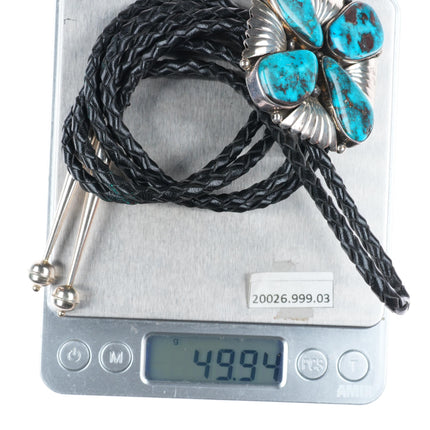 Vintage GM Navajo Smoky Bisbee Turquoise sterling silver bolo tie