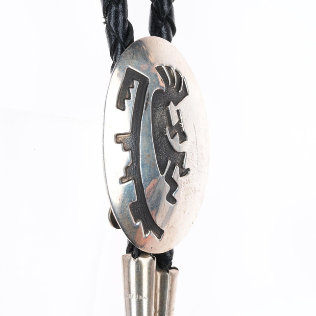 Vintage WW Navajo sterling silver stamped Kokopelli bolo tie