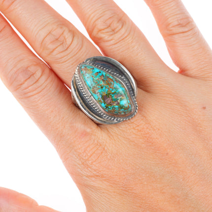sz12 vintage Navajo Pilot Mountain turquoise stamped sides sterling silver ring