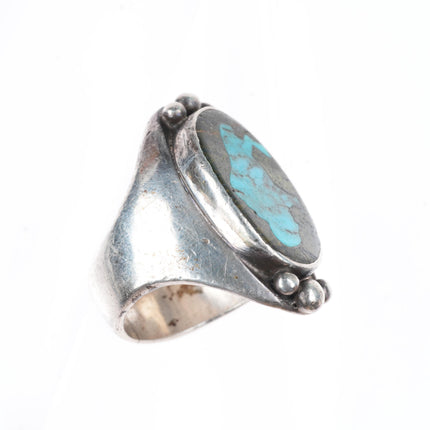 sz8 vintage Navajo sterling silver turquoise buffalo inlay ring