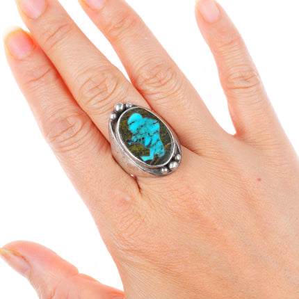 sz8 vintage Navajo sterling silver turquoise buffalo inlay ring
