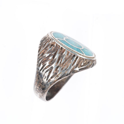 sz11.5 vintage Navajo sterling silver chip inlay turquoise textured ring