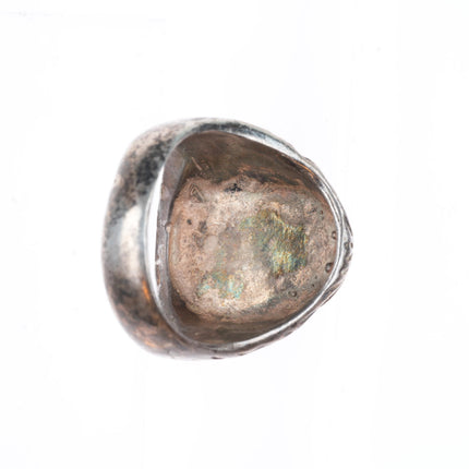 sz11.5 vintage Navajo sterling silver chip inlay turquoise textured ring