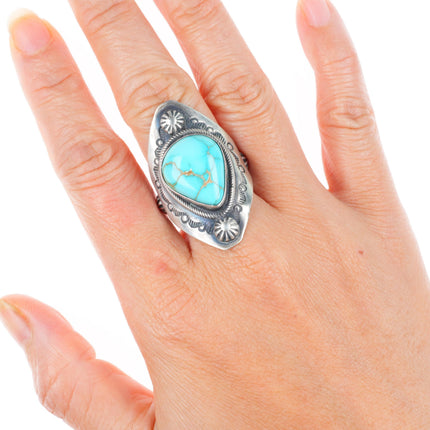 sz8 Raymond Beard Navajo sterling silver high grade turquoise large ring