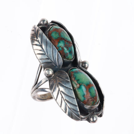 sz6.5 vintage Navajo sterling silver long ring with nice turquoise