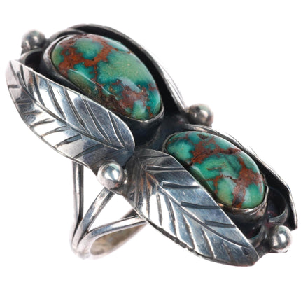 sz6.5 vintage Navajo sterling silver long ring with nice turquoise