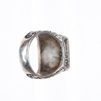sz10.5 vintage southwestern sterling silver turquoise and shell inlay ring