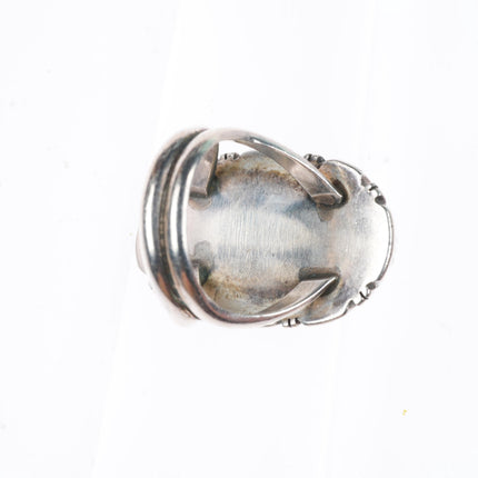 sz7 vintage Navajo sterling silver Malachite ring with ornate rim