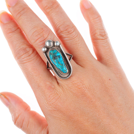 sz9.5 vintage Navajo sterling silver turquoise foot form ring