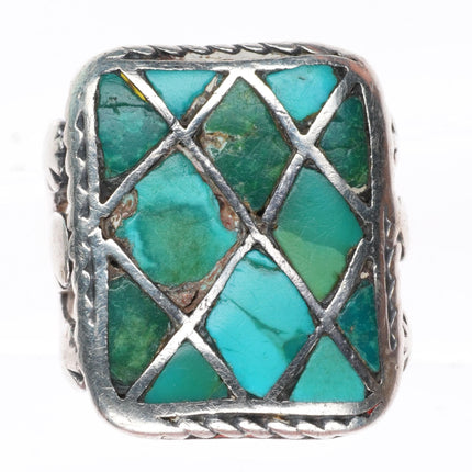 sz6.75 c1930's vintage Zuni Ingot silver turquoise inlay ring