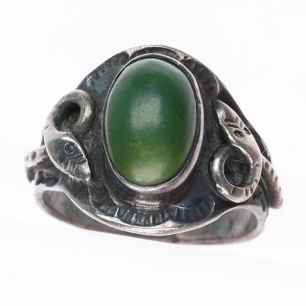 sz8 c1930 Navajo sterling silver Cerrillos turquoise whirling logs/Snakes ring
