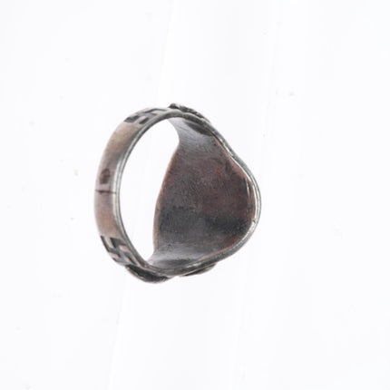 sz8 c1930 Navajo sterling silver Cerrillos turquoise whirling logs/Snakes ring