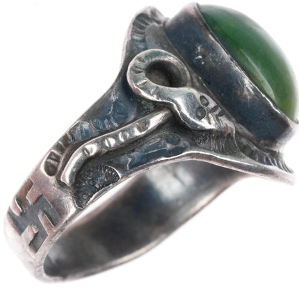 sz8 c1930 Navajo sterling silver Cerrillos turquoise whirling logs/Snakes ring