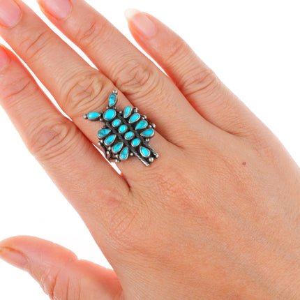 sz7 c1930's vintage Zuni sterling silver natural turquoise dragonfly ring
