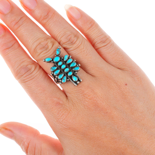 sz7 c1930's vintage Zuni sterling silver natural turquoise dragonfly ring