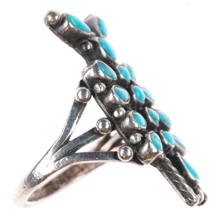 sz7 c1930's vintage Zuni sterling silver natural turquoise dragonfly ring